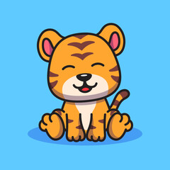 Tiger Sitting Cartoon Illustration