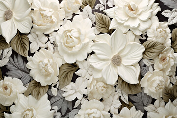 3D ultra realistic white floral flowers background repeating pattern created with Generative Ai