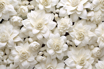 3D ultra realistic white floral flowers background repeating pattern created with Generative Ai