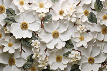 Fototapeta na wymiar 3D ultra realistic white floral flowers background repeating pattern created with Generative Ai