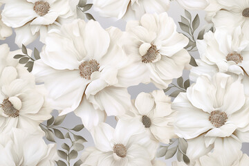 3D ultra realistic white floral flowers background repeating pattern created with Generative Ai
