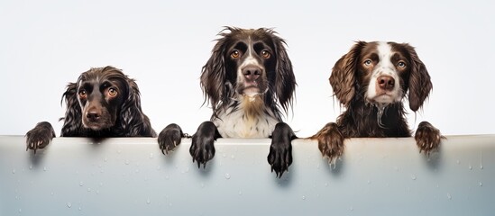 Clean dogs in a studio with a white background