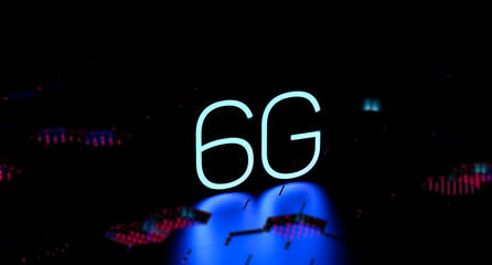 6G neon text, banner. 6G internet technology. 3D render