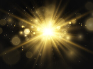 Obraz premium Bright beautiful star.Vector illustration of a light effect on a transparent background.