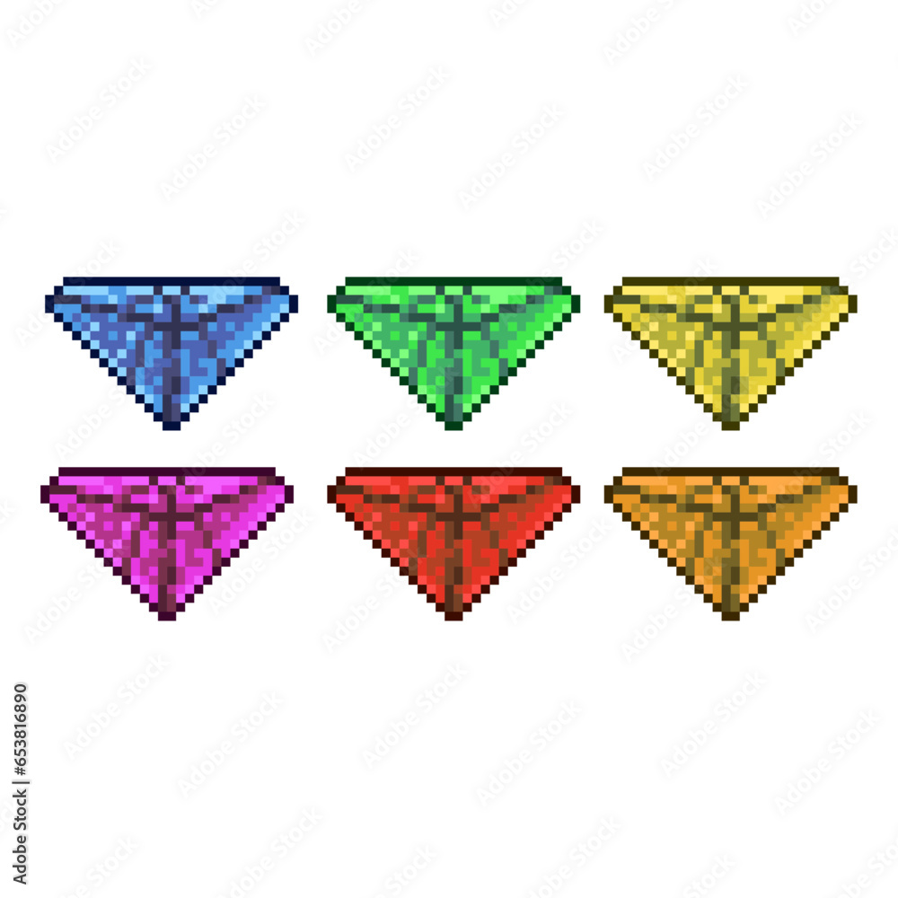 Poster pixel art sets of diamond with variation color items asset. simple diamond on pixelated style.8bits 