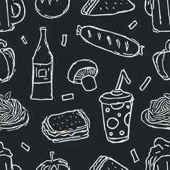 Seamless food pattern. Drawn doodle food background