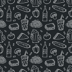 Seamless food pattern. Drawn doodle food background