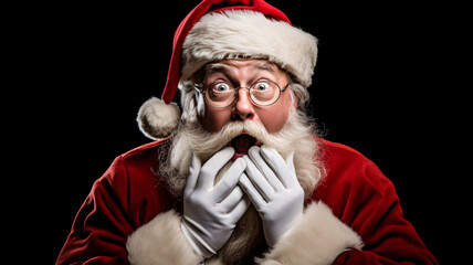 Portrait of santa claus with a surprised face on a black background  - Powered by Adobe