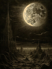 Lovecraft Poster, Gustav Dore hommage, Lovecraft Gift, Alien planet, Gothic print, gift for him, vintage print, goth decor, digital download