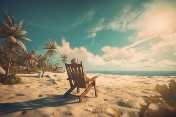 A man relaxing on a beach chair in the sun on a sandy beach