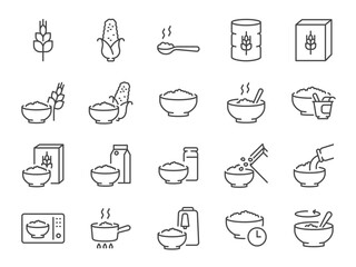 Breakfast icon set. It included oatmeal, meal, cornflake, congee, and more icons. Editable Vector Stroke.