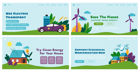 Fototapeta premium Web banner design set for clean energy promo