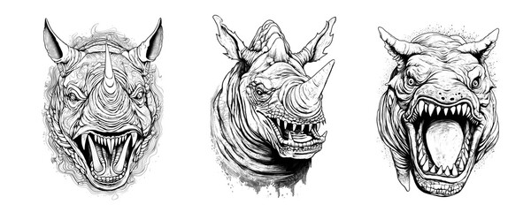 Portrait of an animal mutant. Horror mask for coloring. Mystical and spooky creatures created with generative AI.