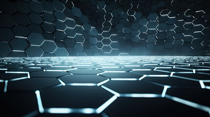 Naklejka premium Abstract background with hexagonal tiles. Tech styled hex pattern.
