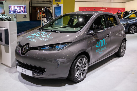 Renault Zoe compact electric car showcased at the Brussels Expo Autosalon motor show. Belgium - January 19, 2017