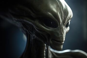 Alien Head in the Dark. Science fiction, futuristic concept