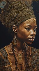 African woman Portrait with gold intricate details
