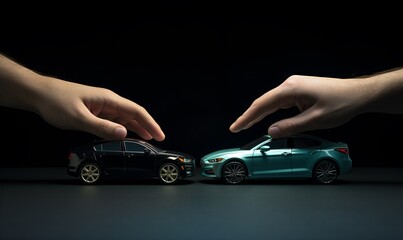 hand holding realistic toy car, ai generative