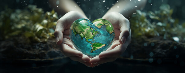 hands holding  Globe Glass earth globe  earth day World environment day concept, Forest  green background, Global Responsibility: Ecology and Conservation, Sustainability and Environmental Protection - obrazy, fototapety, plakaty