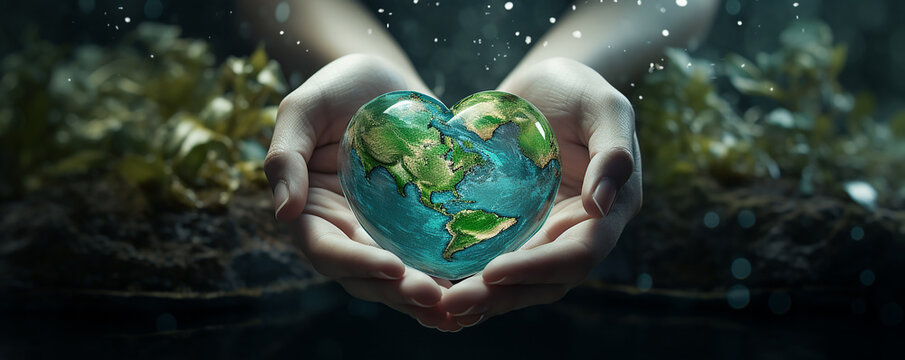 hands holding  Globe Glass earth globe  earth day World environment day concept, Forest  green background, Global Responsibility: Ecology and Conservation, Sustainability and Environmental Protection - Powered by Adobe