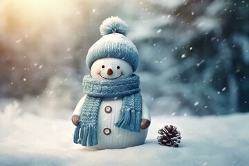 Festive snowman in cute outfit on a Christmas or New Year card. Generative AI