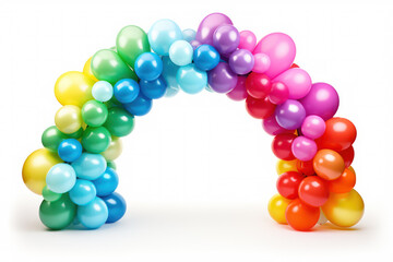Vibrant Balloon Arch: A Burst of Colors Against a Clean White Canvas, a Playful Display of Celebration