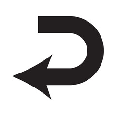 Black go back return arrow icon, simple vector u turn shape pointer flat design pictogram vector...