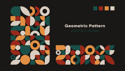 Abstract geometric pattern. Modern simple circle square shapes, minimal banner poster design bauhaus swiss style. Vector background