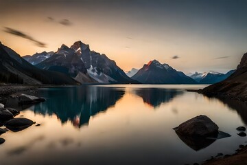 Fototapeta na wymiar sunset in the mountains sunrise over the lake