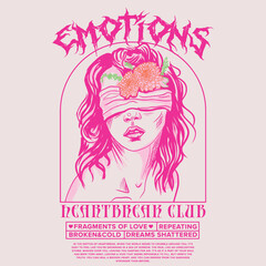 blindfolded woman drawing with heartbreak slogans Vector design for t-shirt graphics, banner, fashion prints, slogan tees, stickers, flyer, posters and other creative uses