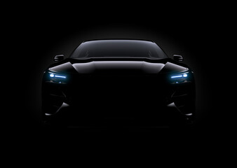 Silhouette Black Sedan Car Headlights On 