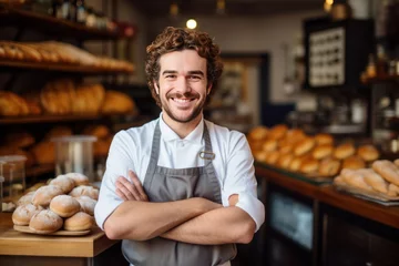 Badkamer foto achterwand Baker man Smiling happy face portrait at a bakery © blvdone