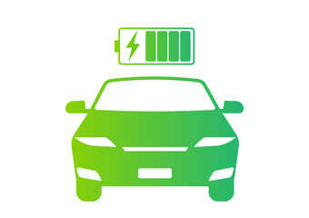 Electric Car. EV Car Symbol. Electric Car at Charging Station. Green Energy or Eco-friendly Concept. Vector Illustration. 