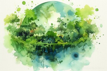 green earth watercolor art. Generative AI