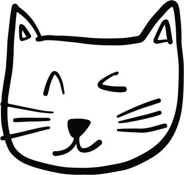 doodle freehand drawing of cute cat face.	