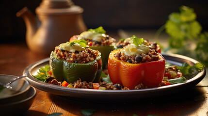 Quinoa and black bean stuffed peppers,  a protein-rich alternative to traditional stuffed peppers