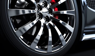 macro luxury metallic chrome car rims close up, ai generative