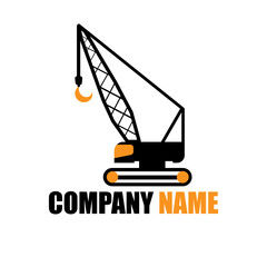 Logo template for a construction company. Faucet icon in orange and black color, minimalist style. Text 