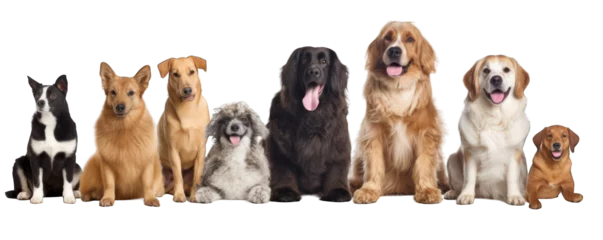 Fotobehang Happy smilling adult dogs of different breeds isolated on white background generative ai © Hixel