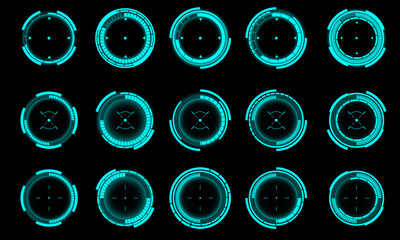 Set of sci fi blue circle user interface elements technology futuristic design modern creative on black background vector