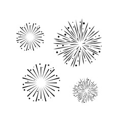 Sunburst explosion element or logo design. Exploding fireworks sign. Stars fireworks in line set. Happy New year celebration. Fireworks icon Vector illustration. Design
