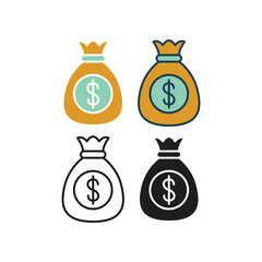 Sack of dollars to repay loan, savings money and wealth. Cash money in bag for direct payment and finance investment. Money bag line icon. Vector illustration. Design