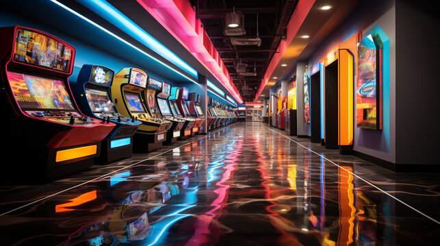 A 1980s-inspired arcade with futuristic virtual reality games, Retrofuturism