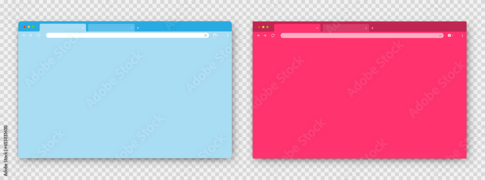 Poster browser windows. a set of realistic empty blue and pink browser windows with a toolbar, a search bar
