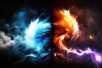 Flaming Fire and smoke on a black background. Abstract illustration