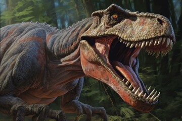 A large Tarbosaurus displaying its powerful jaw and teeth. Generative AI