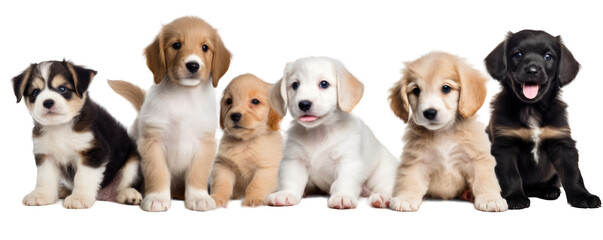 Happy smilling dog puppies of different breeds isolated on white background generative ai - obrazy, fototapety, plakaty