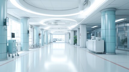 Naklejka na ściany i meble Futuristic hospital corridor with sleek design and daylight.