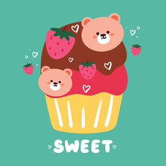 hand drawing cartoon bear with cute dessert. food design wallpaper for kids, card, background