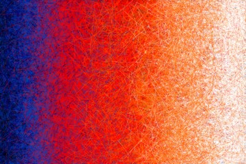 Background, texture in the form of coloured lines reminiscent of crayons. Disordered lines, different directions of lines. Different shades of orange, red, white and blue.